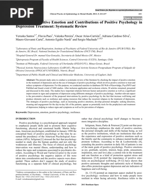 The Role of Positive Emotion and Contributions of Positive Psychology in Depression Treatment Systematic Review