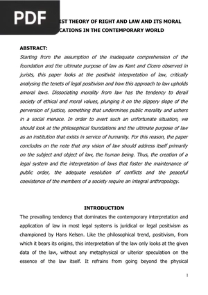 The positivist theory of right and law and its moral implications in the contemporary world