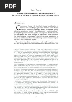 Towards a Theory of Constitutional Unamendability on the Nature and Scope of the Constitutional Amendment Powers
