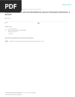 Trends in Ecology and Environmental Biology Research Methods: A Review