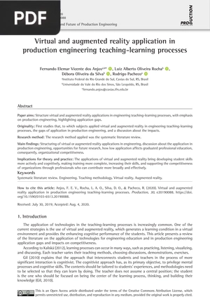 Virtual and augmented reality application in production engineering teaching-learning processes