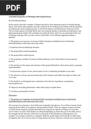 A Gestalt Perspective on Working with Group Process
