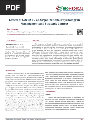 Effects of COVID-19 on Organizational Psychology in Management and Strategic Context (Article)