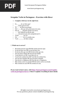 Irregular Verbs in Portuguese – Haver