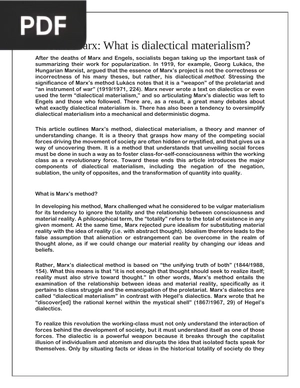 Karl Marx - What is dialectical materialism