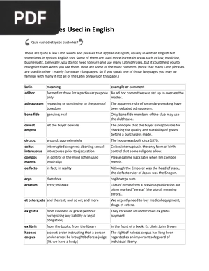 Latin Phrases Used in English (Article)