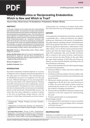 Rotary Endodontics or Reciprocating Endodontics Which is New and Which is True (Article)