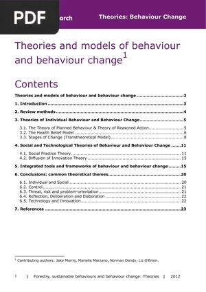 Theories and Models of Behaviour and Behaviour Change