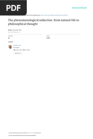 The phenomenological reduction - from natural life to philosophical thought