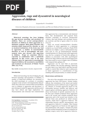 Aggression Rage and Dyscontrol in Neurological Diseases of Children (Article)