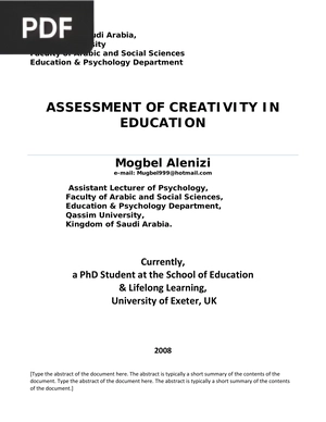 Assessment of creativity in education