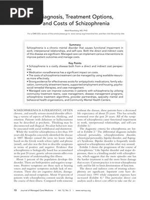 Diagnosis Treatment Options and Costs of Schizophrenia (Article)