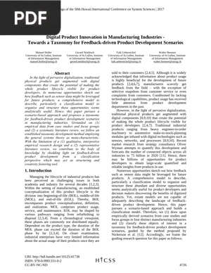 Digital Product Innovation in Manufacturing Industries Towards a Taxonomy for Feedback Driven Product Development Scenarios (Article)