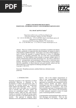 Ethics and mono-disciplinarity - positivism , informed consent and informed participation (Article)