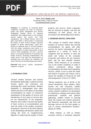 Hotel Management and Quality of Hotel Services (Article)