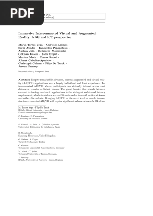Immersive Interconnected Virtual and Augmented Reality - A 5G and IoT perspective
