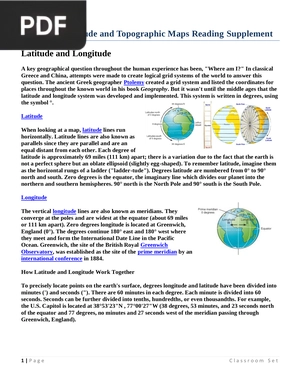 Latitude Longitude and Topographic Maps Reading Supplement (Article)