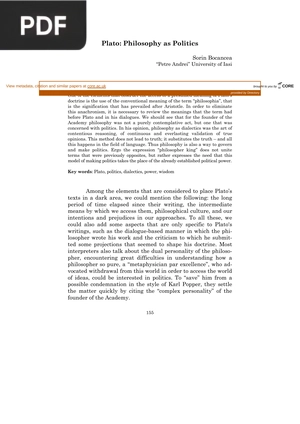 Plato: Philosophy as Politics