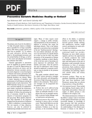 Preventive Geriatric Medicine: Reality or Fiction? (Article)