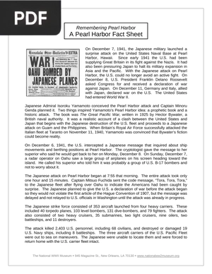 Remembering Pearl Harbor A Pearl Harbor Fact Sheet (Article)