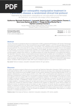 Single session osteopathic manipulative treatment in Parkinson’s disease - a randomized clinical trial protocol