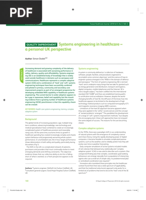 Systems engineering in healthcare – a personal UK perspective (Article)
