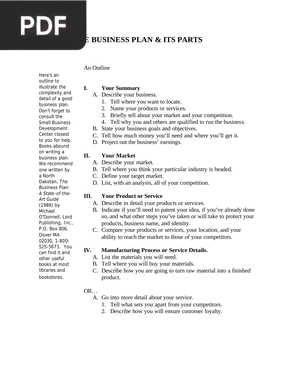 The Business Plan and Its Parts (Article)