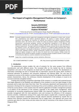 The Impact of Logistics Management Practices on Company’s Performance