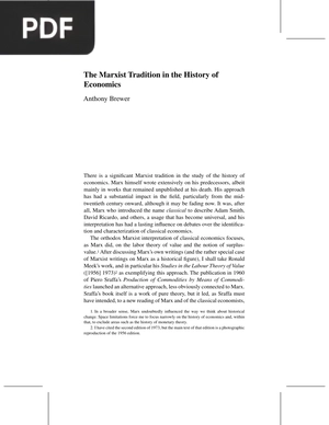 The Marxist Tradition in the History of Economics
