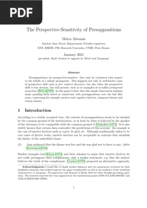 The Perspective-Sensitivity of Presuppositions