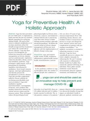 Yoga for Preventive Health - A Holistic Approach (Article)
