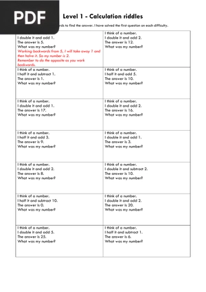 Level 1 - Calculation riddles