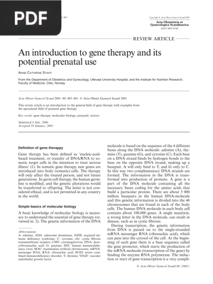 An introduction to gene therapy and its potential prenatal use (Article)