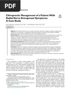 Chiropractic Management of a Patient With Radial Nerve Entrapment Symptoms - A Case Study (Article)