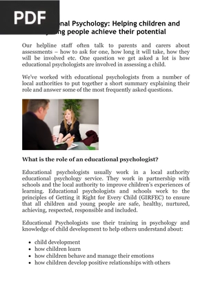 Educational Psychology: Helping children and young people achieve their potential (Article)