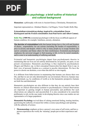 Humanistic Psychology: A Brief Outline of Historical and Cultural Background (Article)