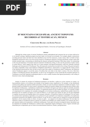 If Mountains Could Speak: Ancient Toponyms Recorded at Teotihuacan, Mexico