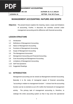 Management Accounting: nature and scope