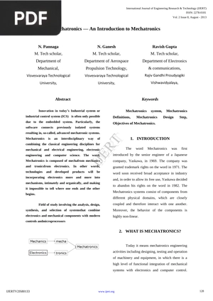 Mechatronics An Introduction to Mechatronics (Article)