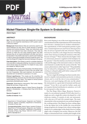 Nickel Titanium Single File System in Endodontics (Article)