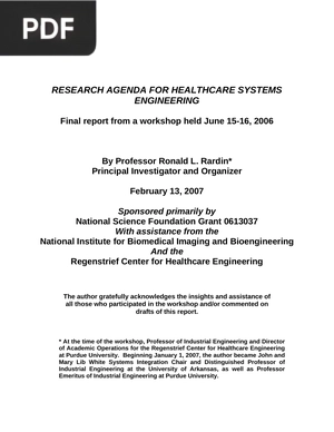 Research Agenda For Healthcare Systems Engineering