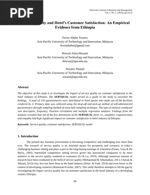 Service Quality and Hotel's Customer Satisfaction: An Empirical Evidence from Ethiopia (Article)