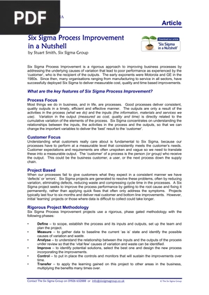 Six Sigma Process Improvement in a Nutshell (Article)