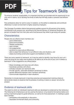 Teaching Tips for Teamwork Skills