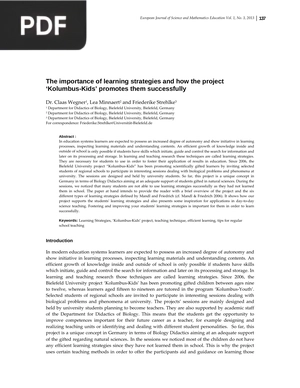 The Importance of Learning Strategies and How the Project Kolumbus Kids Promotes Them Successfully (Article)