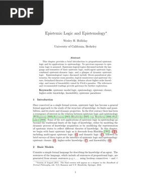 Epistemic Logic and Epistemology