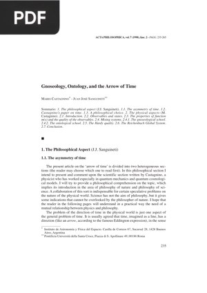 Gnoseology Ontology and the Arrow of Time