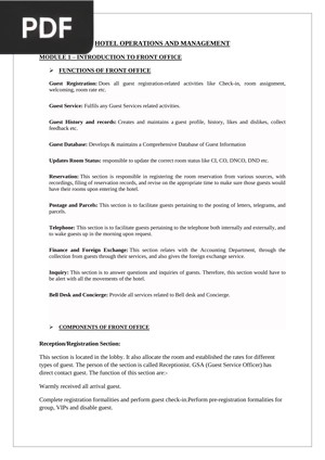 Hotel Operations and Management