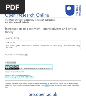 Introduction to positivist, interpretivism & critical theory