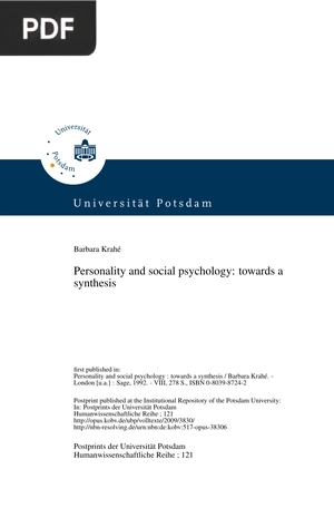 Personality and social psychology; towards a synthesis